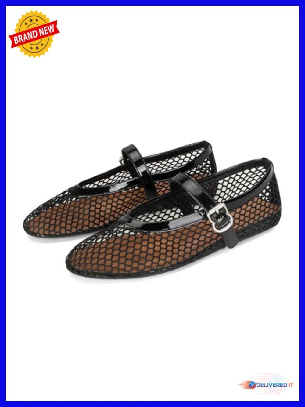 Mesh Ballet Flats with Buckle Strap Comfy Casual Fishnet Ballerina Flat Shoes